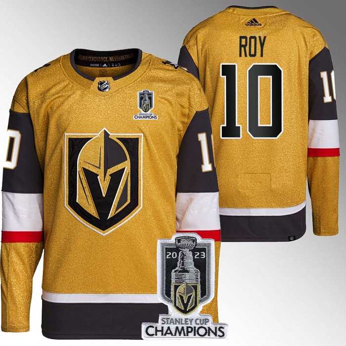 Men%27s Vegas Golden Knights #10 Nicolas Roy Gold 2023 Stanley Cup Champions Stitched Jersey->vegas golden knights->NHL Jersey